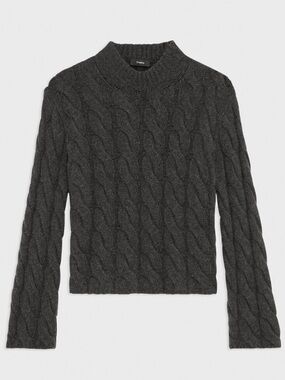 NWT Theory Charcoal Cable Felted Wool-Cashmere Mock Turtleneck Sweater